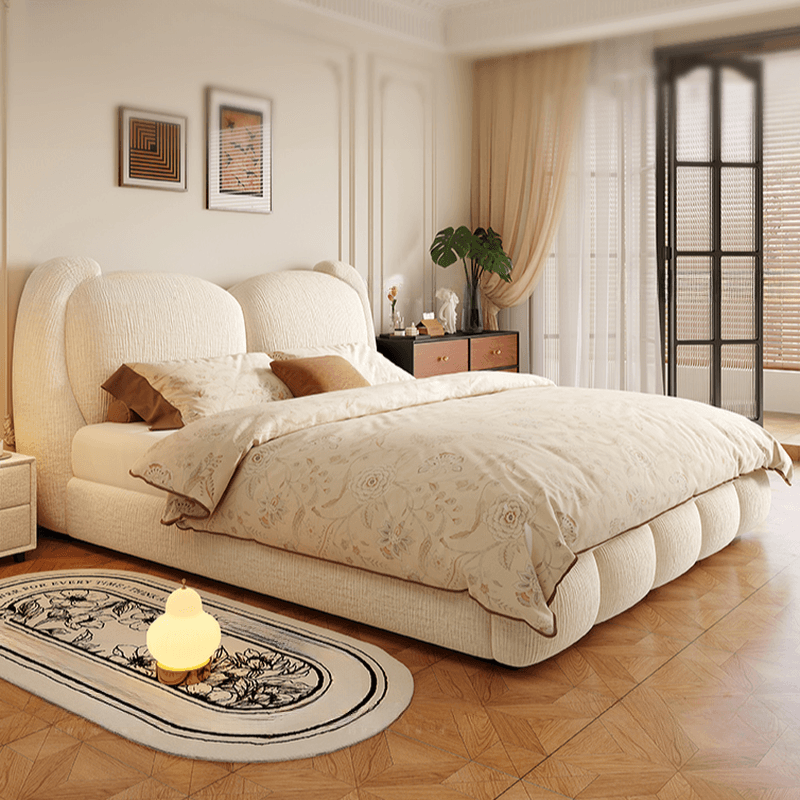 Solid Color Storage Included Panel Bed with 3 Storage Boxes and Panel Headboard, Upholstered in Sponge