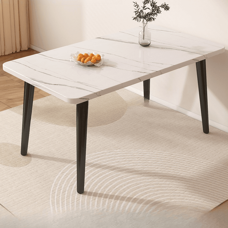 Dining Table Set with Rectangular Recycled Wood Fixed Table and Padded Chair Back in White/Auburn/Unfinished
