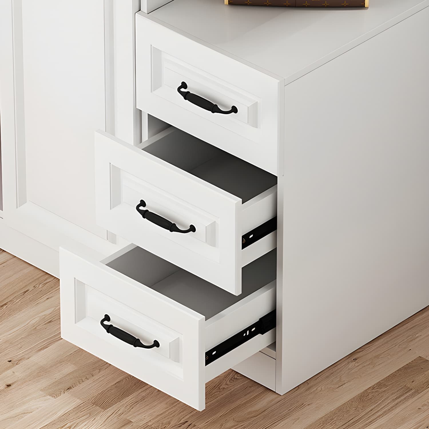 Wood White Modern Wardrobe Armoire with Drawers, Shelves, and Clothing Rod - image 7