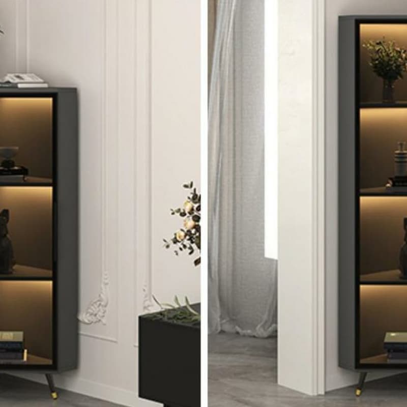 Contemporary Wood Corner Accent Cabinet with Clear Glass Doors, Metal Legs and Interior Shelves - image 14