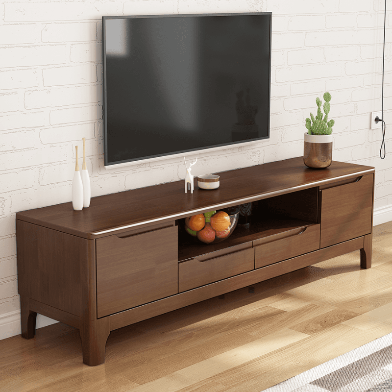 Art Deco Natural Wood TV Stand with 2 Drawers, 2 Cabinets, and Visible Storage - image 7
