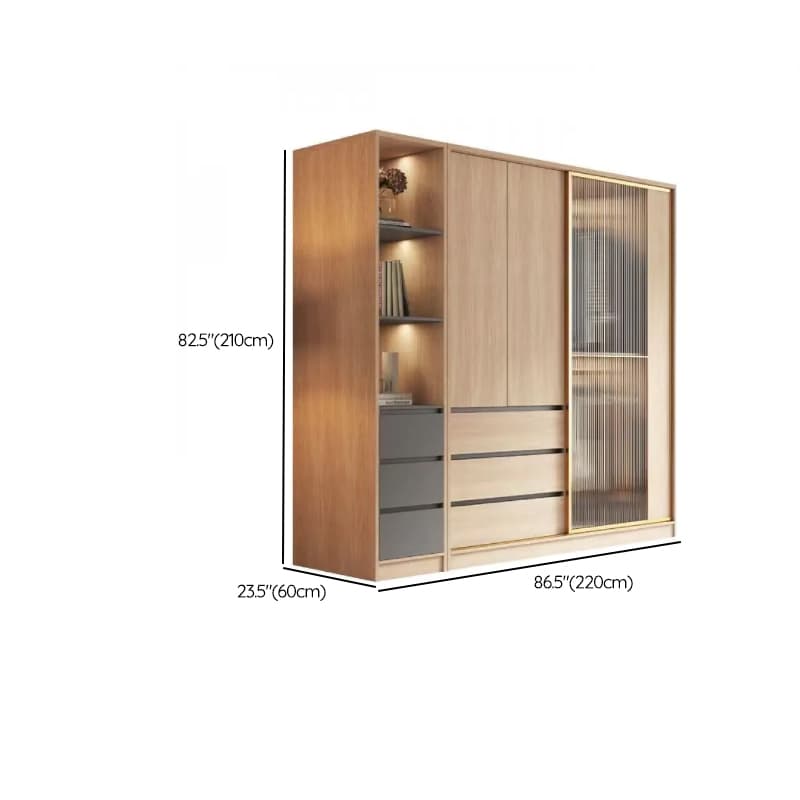 Natural Finish Art Deco Timber Wardrobe Armoire with Soft Close Drawer, Soft Close Door, Interior Shelves, and Clothing Rod - image 10