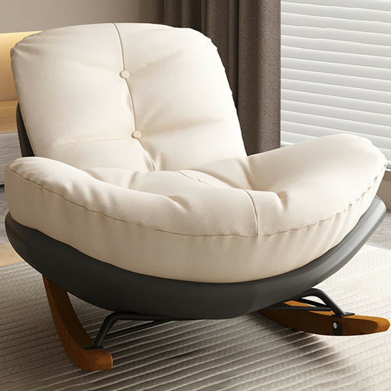 Cotton Upholstered Indoor Rocking Chair with Solid Wood Legs, Compact Design for Small Spaces