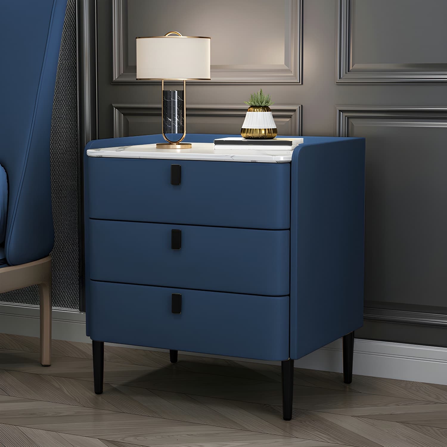 Glam Style Sintered Stone Top Drawer Storage Nightstand for Bedroom - image 4