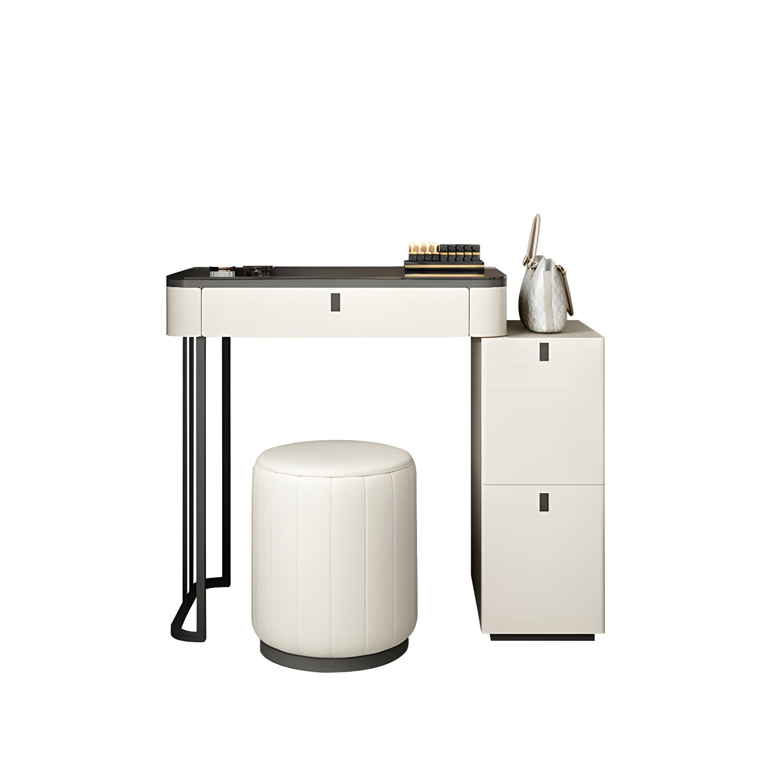 Modern Minimalist White Vanity Table Set 29.53" H Glass Top Vanity Table with Storage - image 11