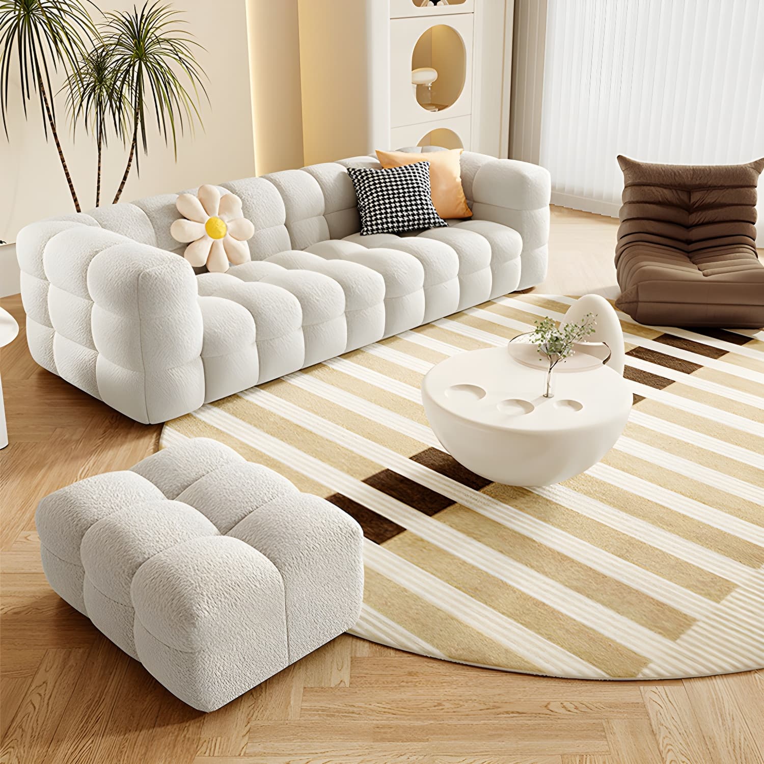 Beige Polar Fleece Upholstered Scandinavian Wood Sectional for Cozy Home Decor - image 3