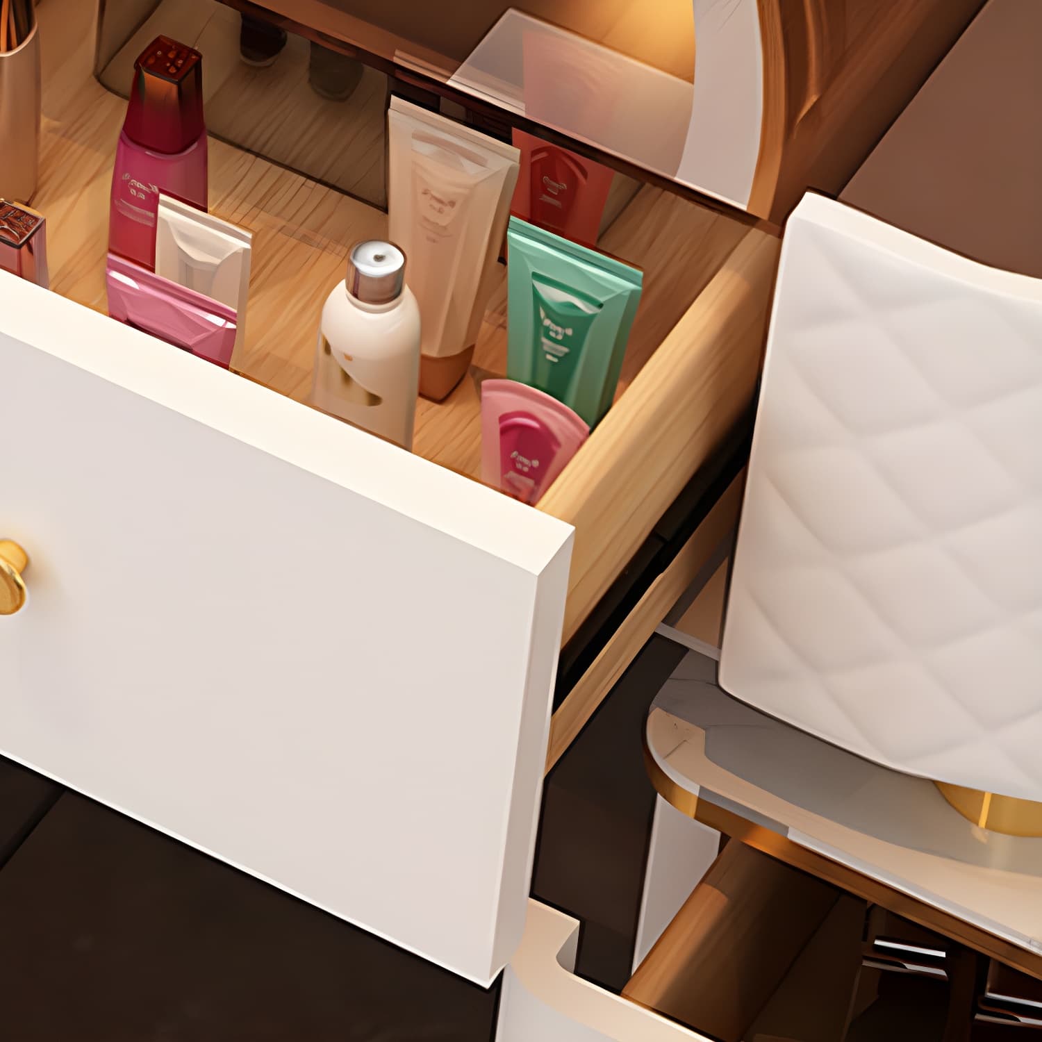 Wood Makeup Vanity Desk Table with Gold Base Storage Makeup Vanity Desk - image 17