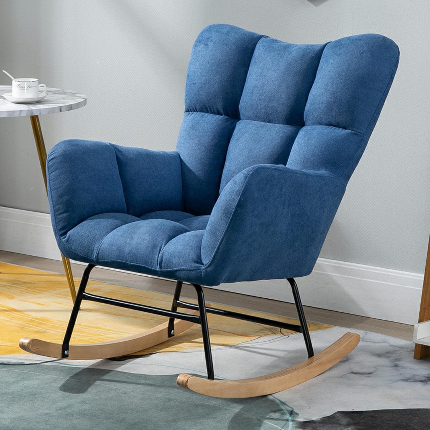 Stylish Modern Upholstered Rocking Chair with Tufted Design and Wood Legs - Support Up to 398 lbs