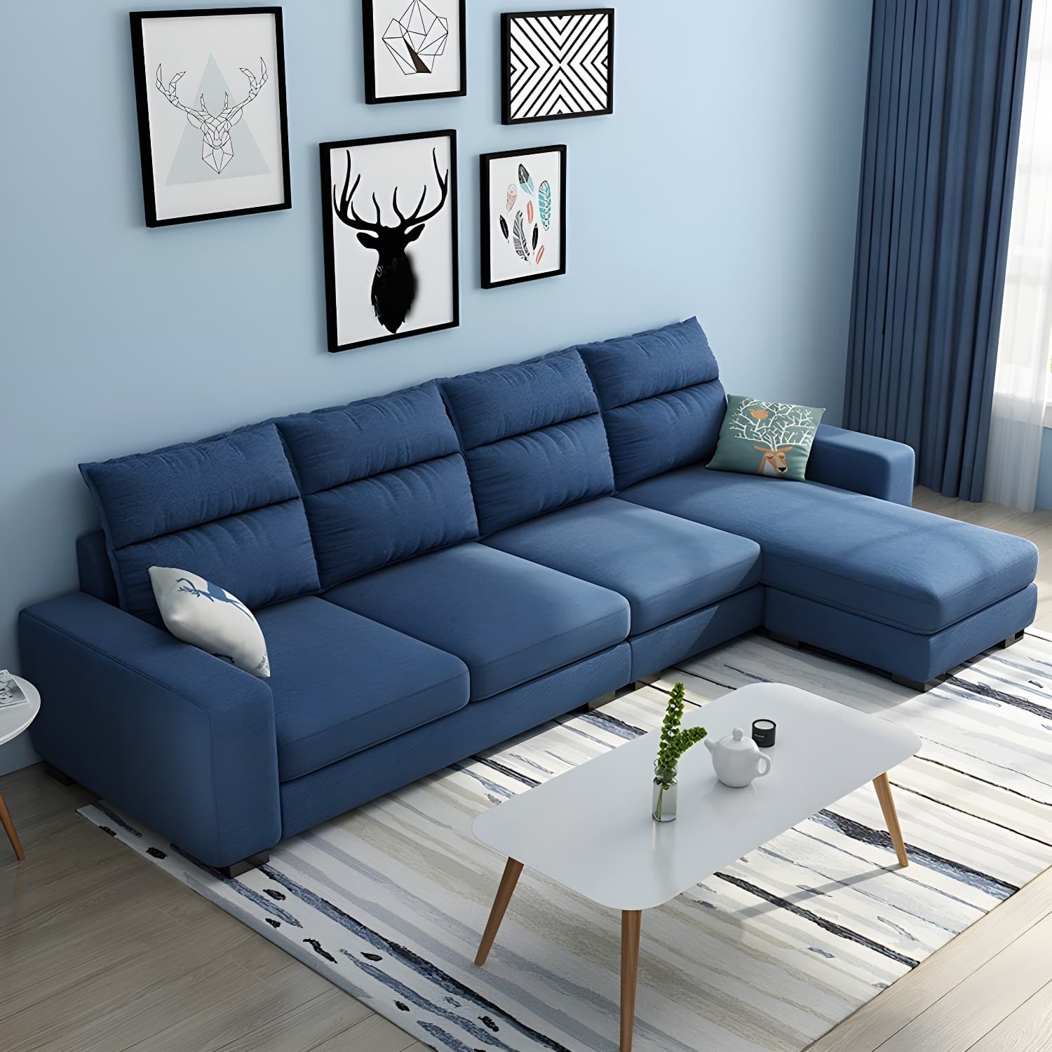 Scandinavian Wood Frame L-Shaped Modular Sofa Chaise in 2 Piece Set with Black Legs - image 3