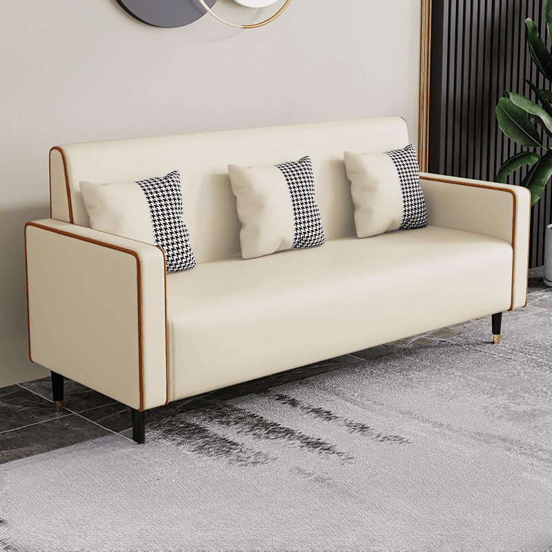 Casual Solid Color Water Resistant Sofa Couch in Grey/Cream/Citrus Color for 3 Person with Square Arm and 3 Pillows - image 8