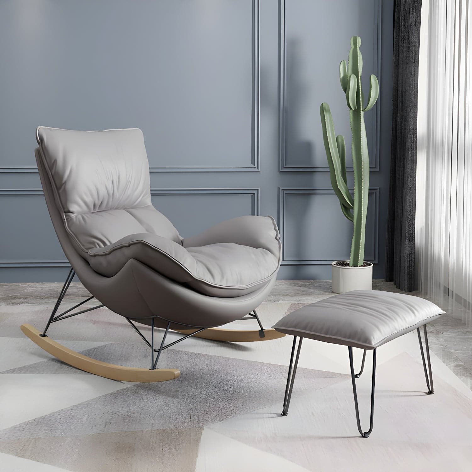 Ergonomic with Ottoman Rocker Chair with Padded Seat Rocking Chair Spindle - image 3