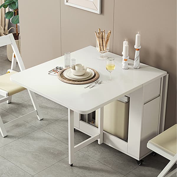 Scandinavian Wood Drop Leaf Dining Table with Storage and Expandable Design - image 9