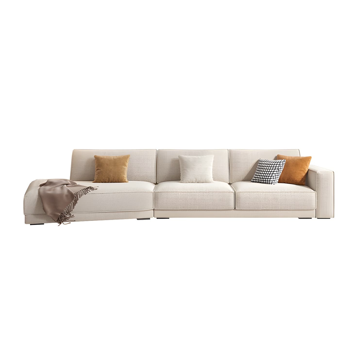 Modern Beige Linen L-Shape Sofa Chaise with Square Arm in Wood Frame - image 6