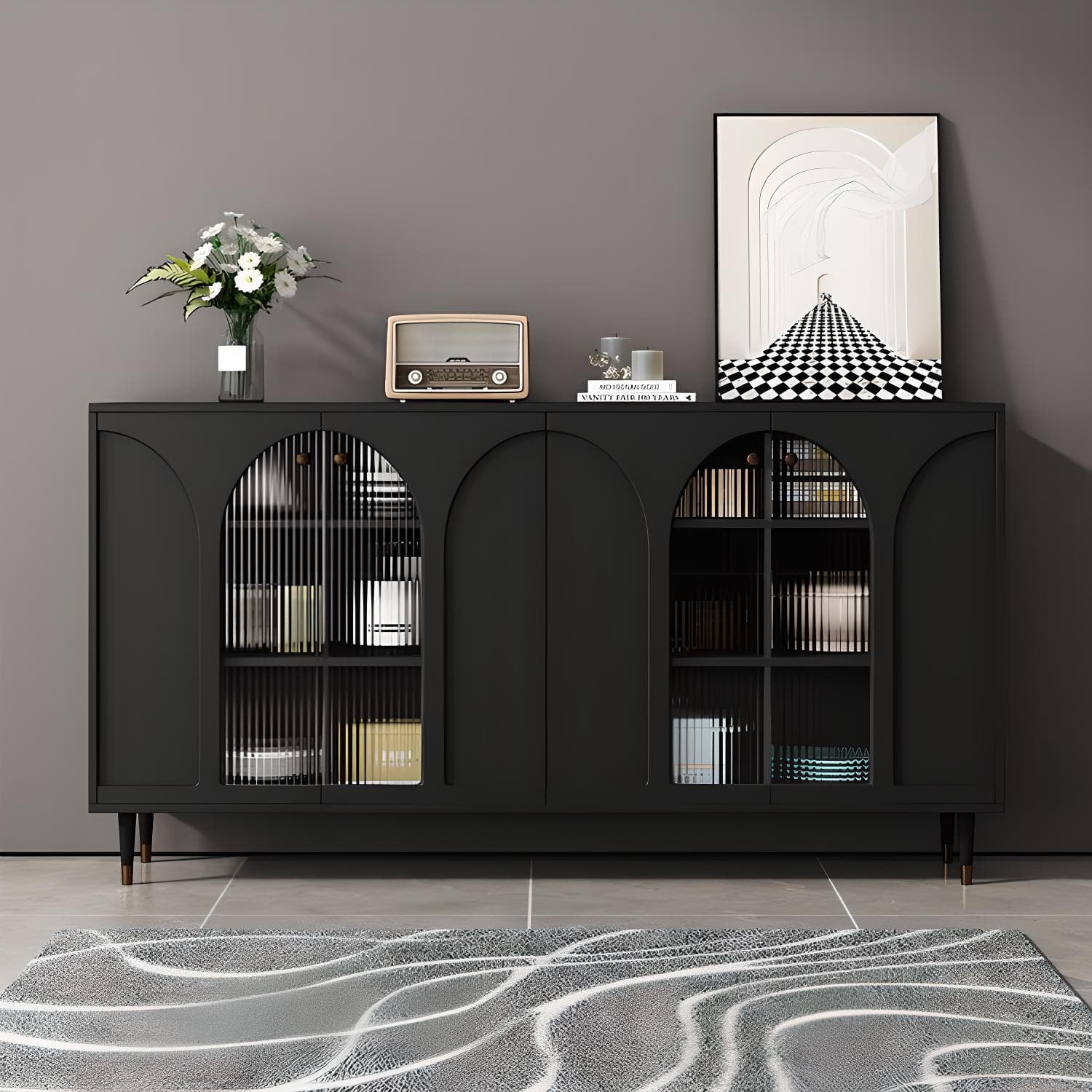 Wooden Modern Glass Door Kitchen Sideboard with Adjustable Shelving - image 3