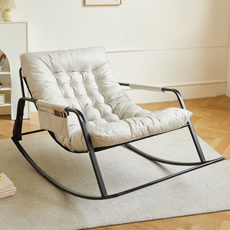 Chic Upholstered Indoor Rocking Chair with Modern Black Metal Legs - image 8