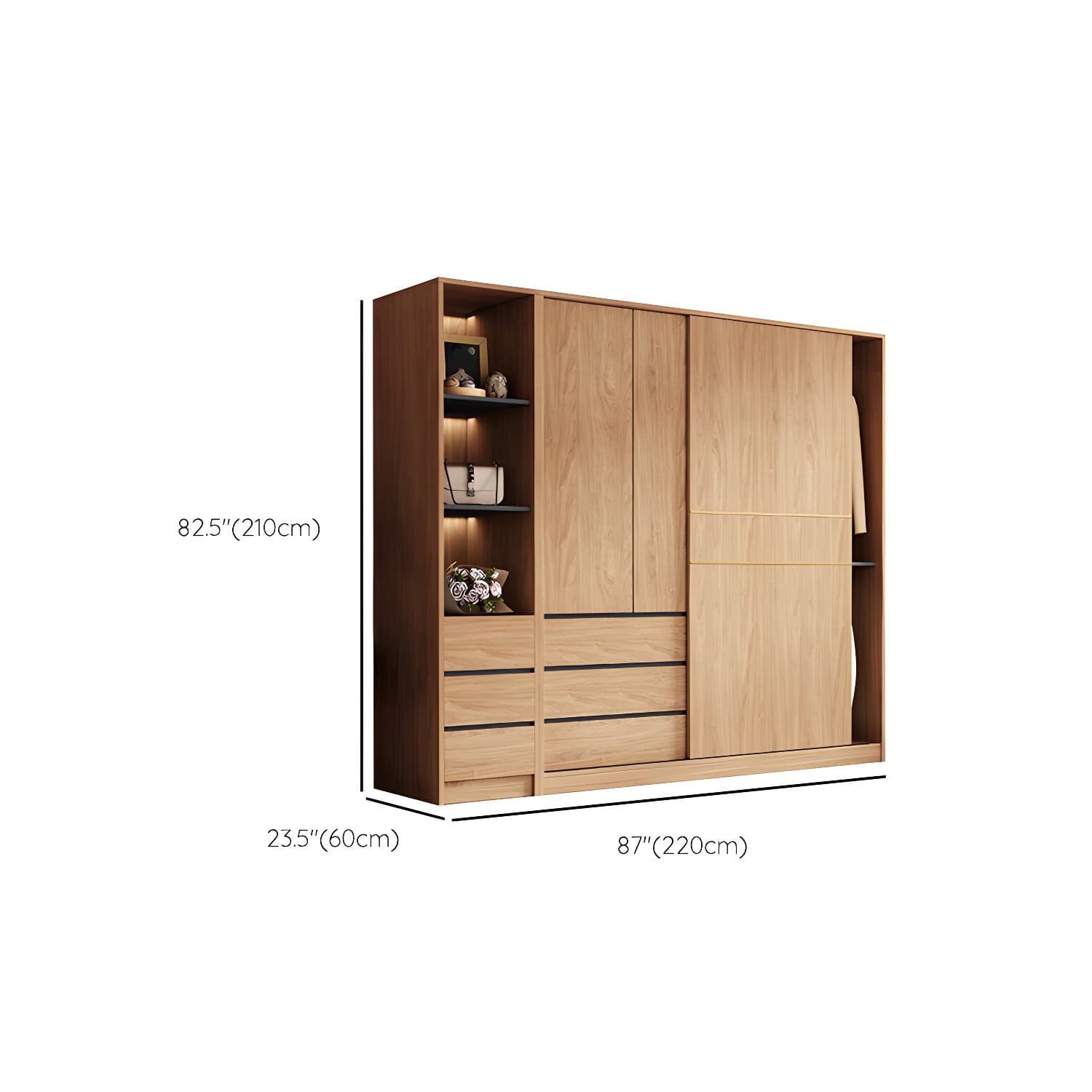 Contemporary Wood Wardrobe Armoire Freestanding Adjustable Shelves Wardrobe with Drawers - image 18