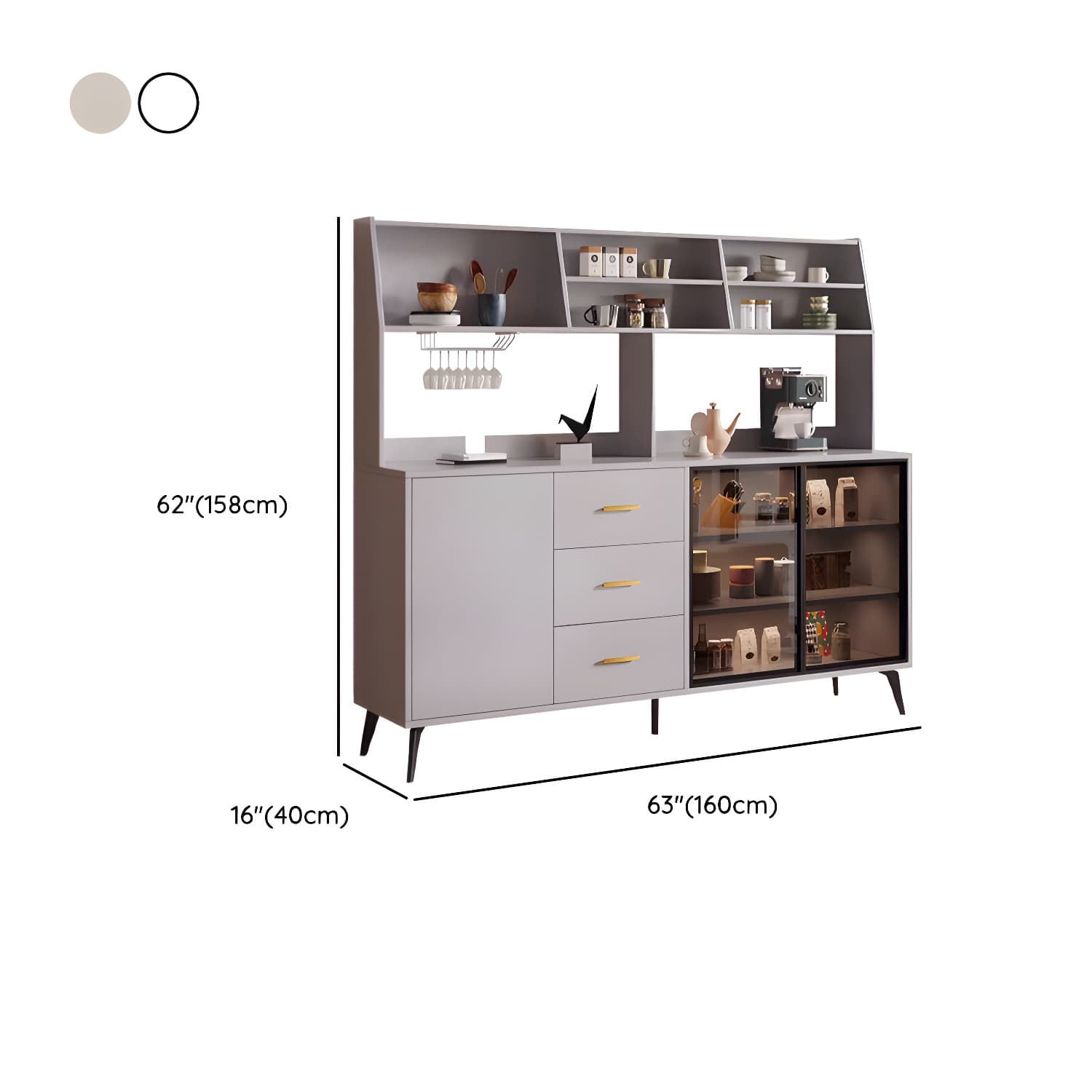 Glass Door Modern Wooden Kitchen Sideboard with Adjustable Shelving - image 19