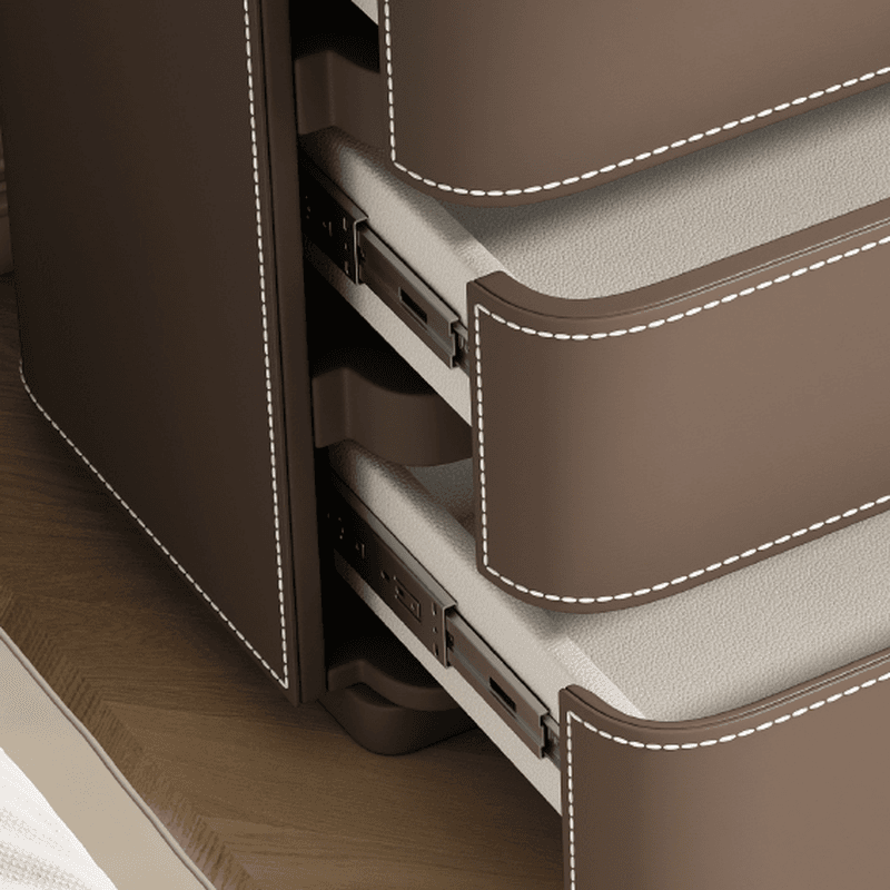 Contemporary 3 Tiers Genuine Leather Drawer Storage Bedside Table - image 16