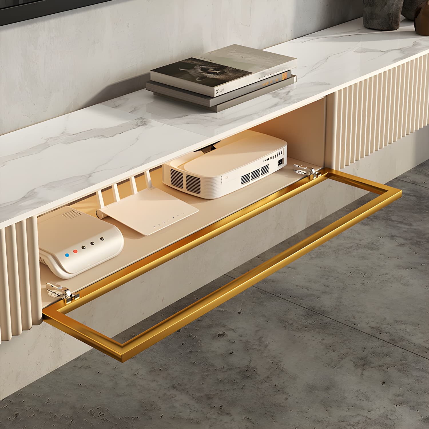 Wall-mounted Enclosed TV Storage Luxury Sintered Stone TV Cabinet - image 9