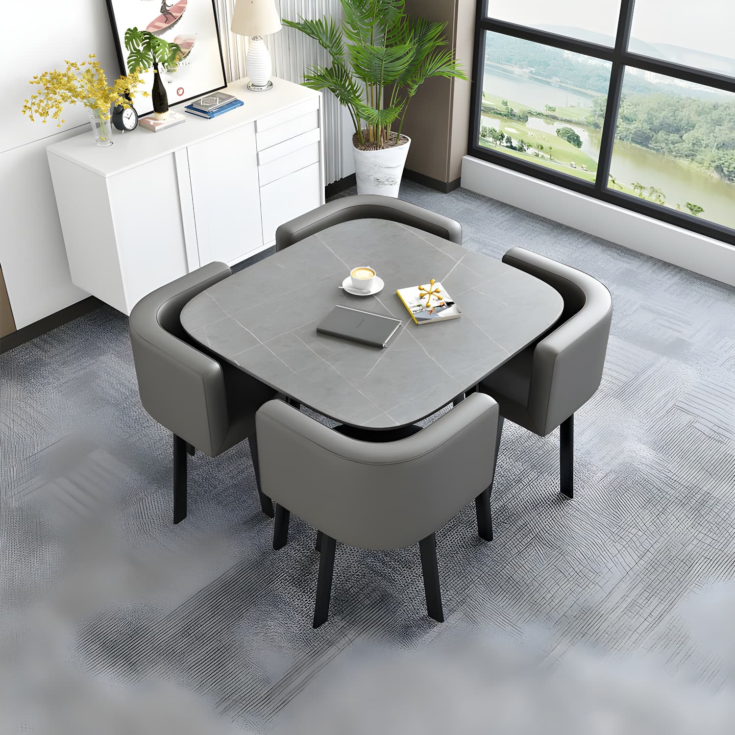 5 Piece Square Shape Contemporary Style Dining Room Chair and Table Set - image 5