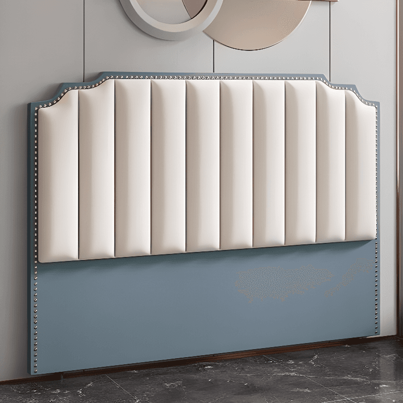 Modish Style Panel Headboard with No Distressing, Nailhead Border, Scooped Shape for Queen/Full Bed, Featuring Sponge Upholstery and Standard Height