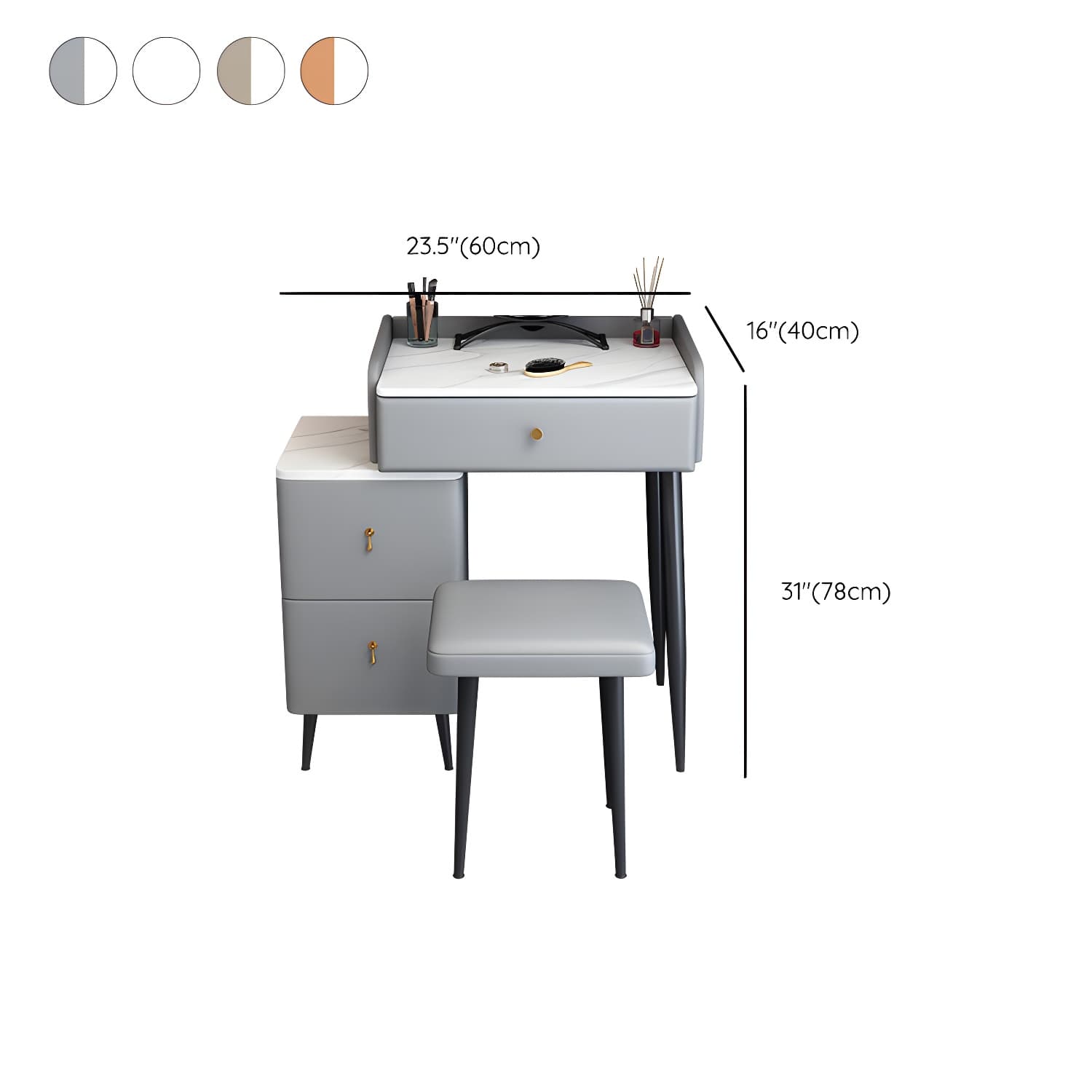 Contemporary Make-up Vanity with Stone Top and Metal Legs for Bedroom - image 13
