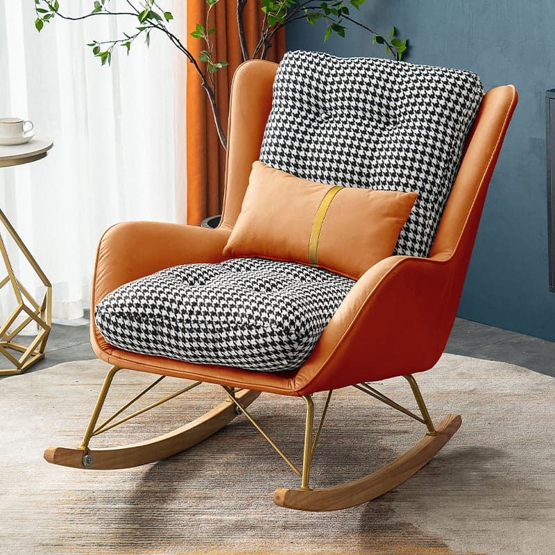 Contemporary Resistant To Dirt Upholstered Rocking Seat with Natural Wood & Metal Base and Recessed Arm - image 8
