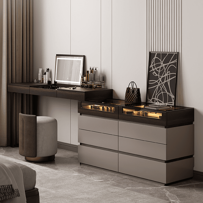 Space-saving Vanity Set with 7/11 Drawers, Lighting, Dividers, 2-in-1 Design, and Adjustable Touch Brightness