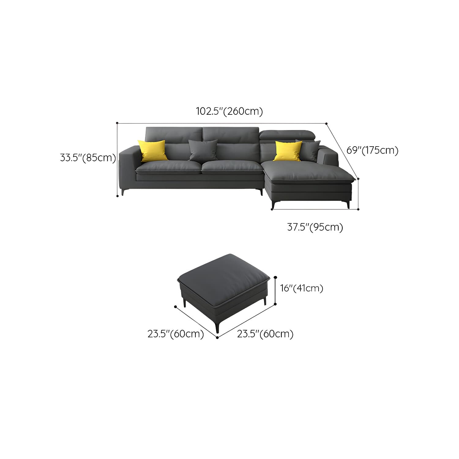 Modern Wood Frame Stationary Sectional Sofa with Black Legs and Storage in Cotton Blend Upholstery - image 18