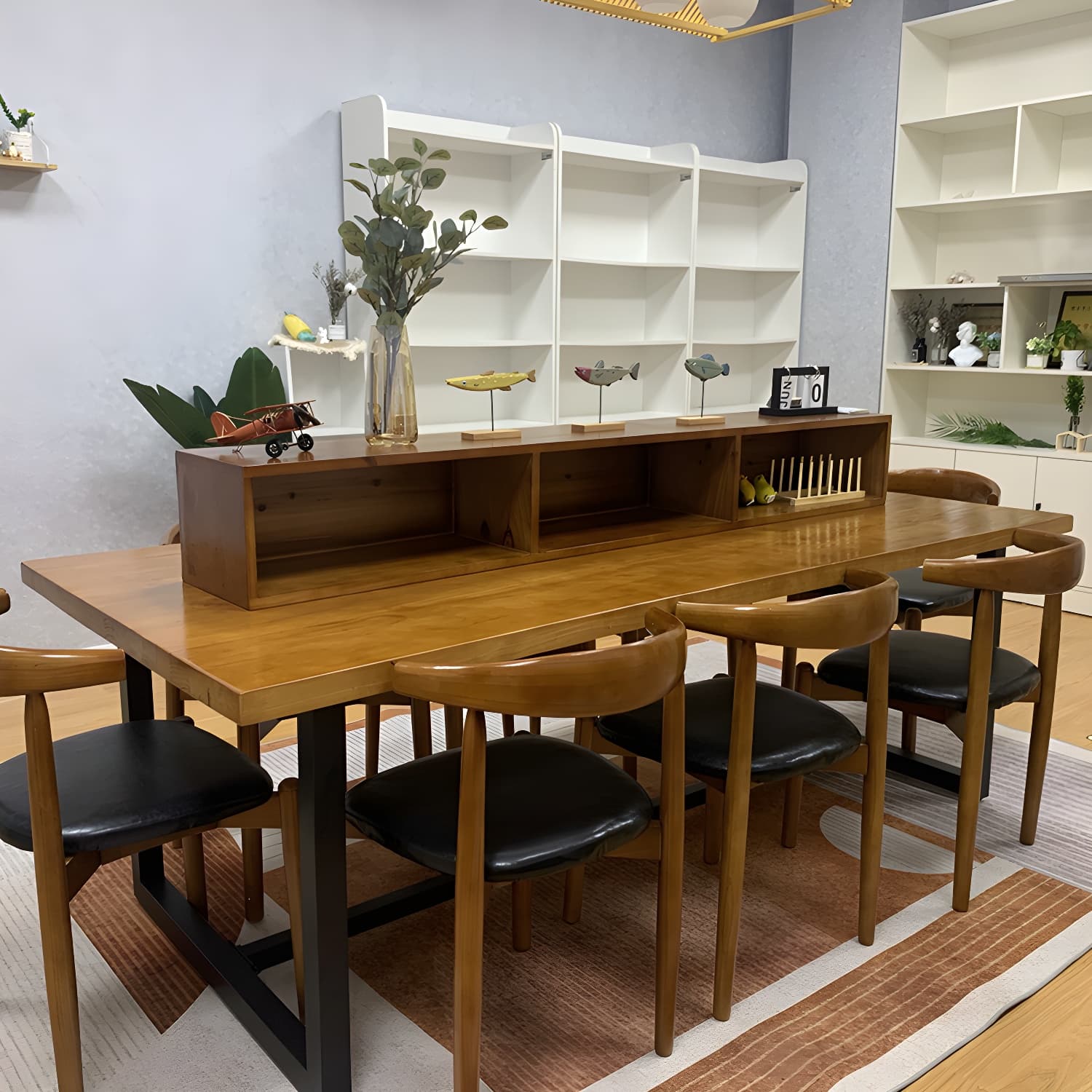 Pine Solid Wood Dining Table Rectangle Dining Table with Trestle Base - image 4