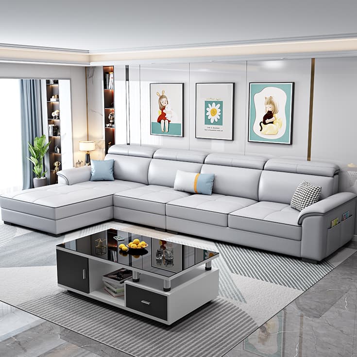 Modern L-Shaped Tech Cloth Sectional Sofa Chaise - 3 Piece Set with Adjustable Headrest and Storage - image 14