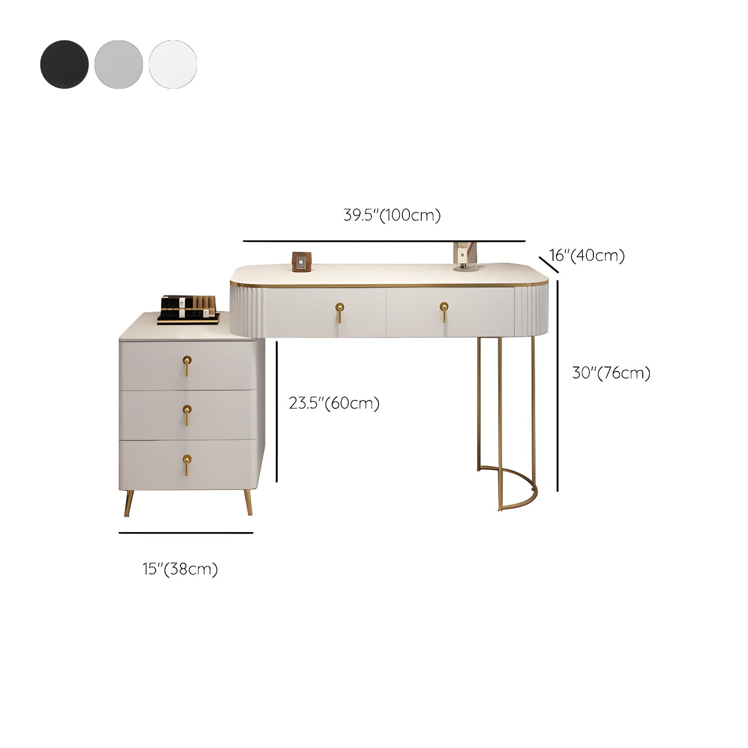 Contemporary Mirrored Wood Top Makeup Vanity Desk White/Gray Dressing Table - image 20
