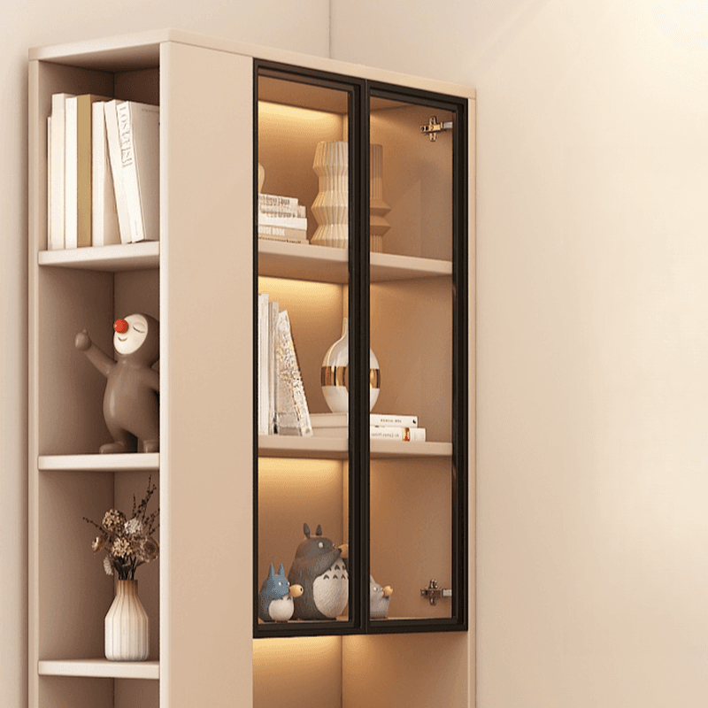 Detached Damp-proof Scratch-immune Accent Cabinet with 4 Exterior Shelves, Glazed Door, Chalk/Sepia Top, and Soft Close Drawer - image 5