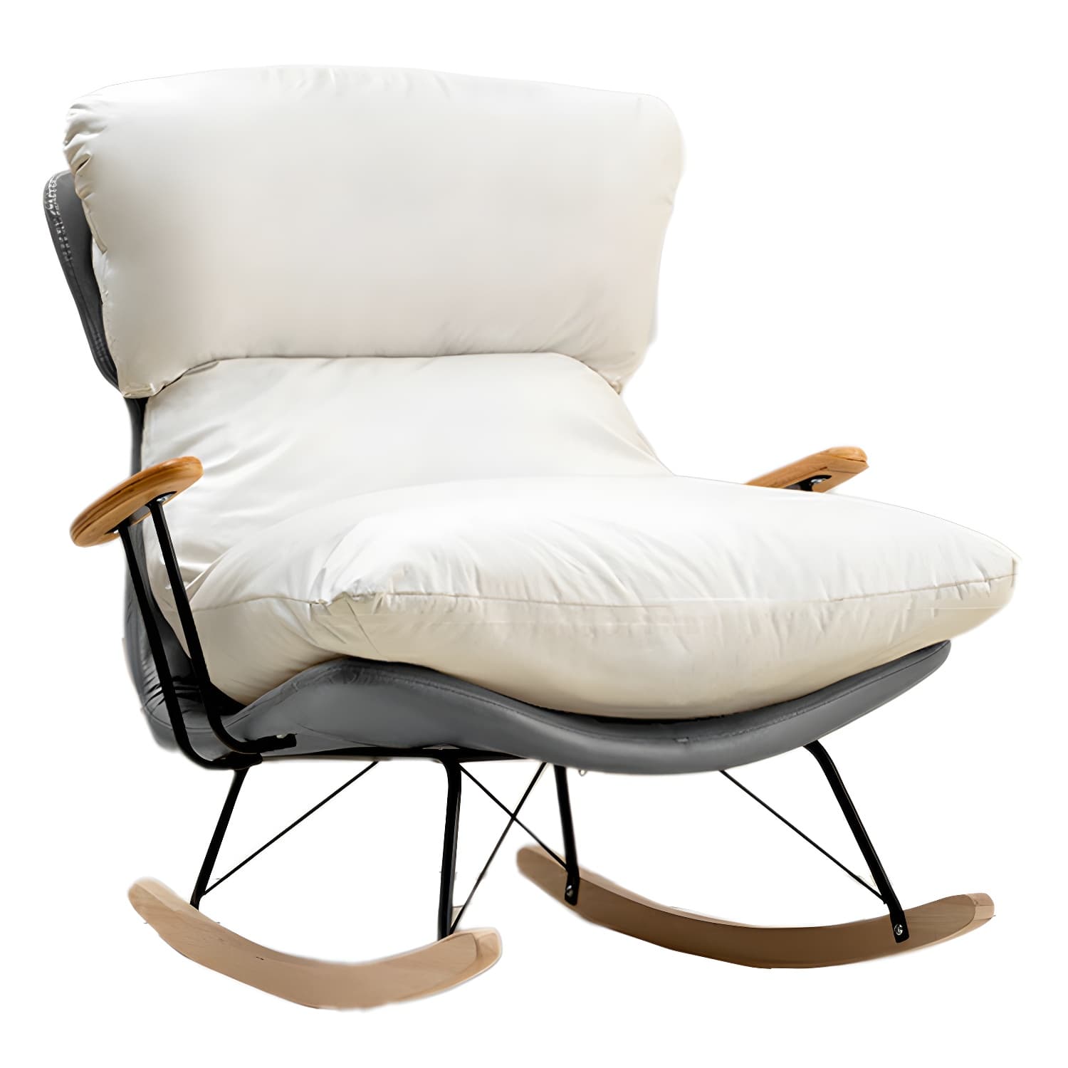 Modern Upholstered Indoor Rocking Chair with Natural Wood Legs and Removable Back Cushion - image 11