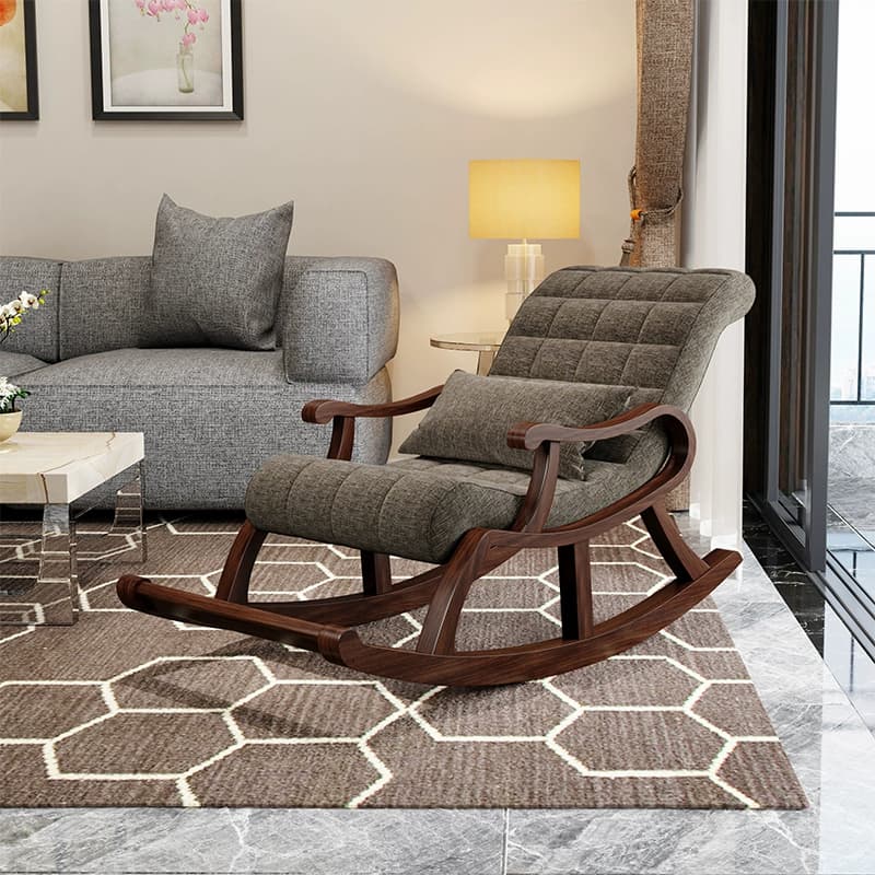 Stylish Modern Upholstered Rocking Chair with Brown Wood Legs and Track Arms - image 13