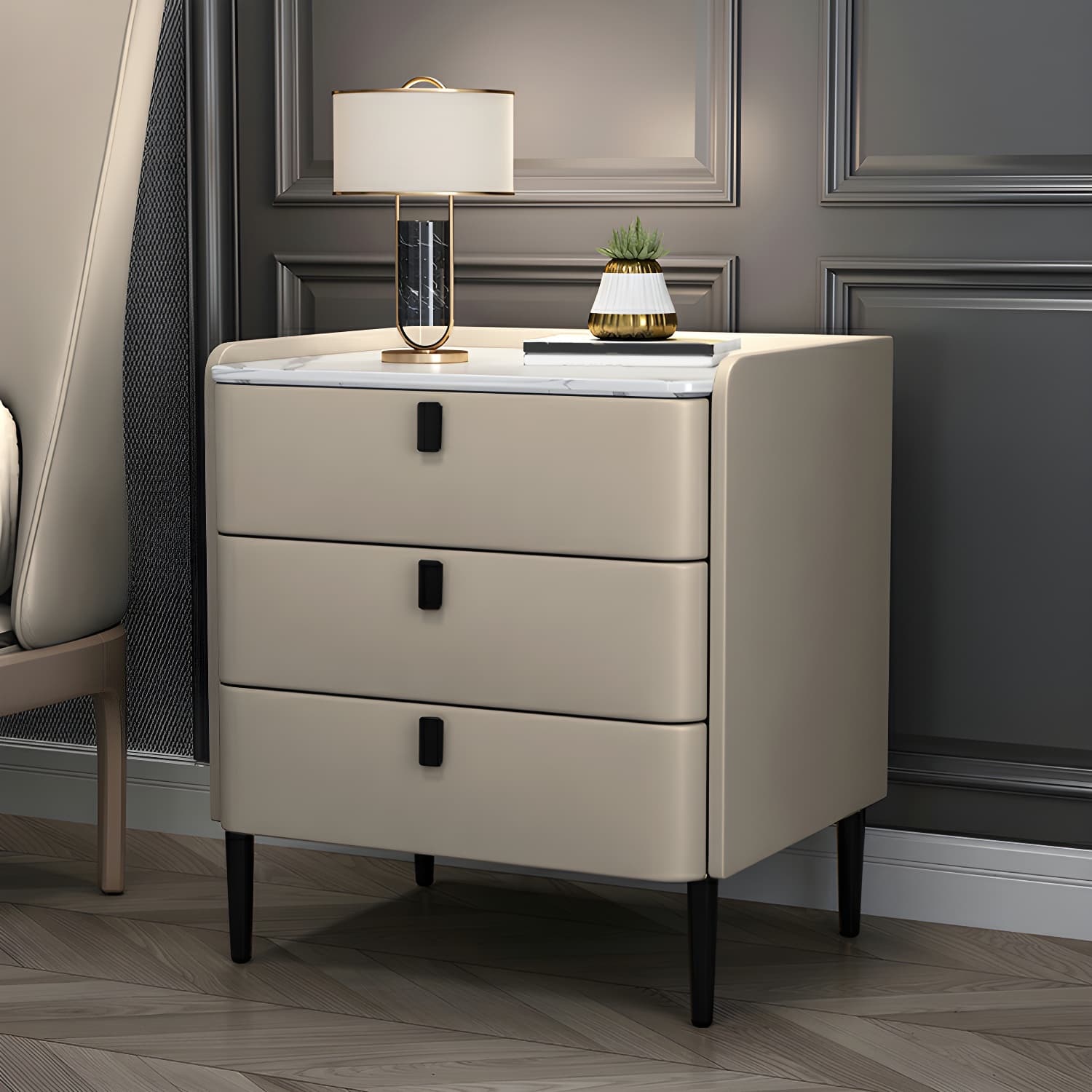 Glam Style Sintered Stone Top Drawer Storage Nightstand for Bedroom - image 11