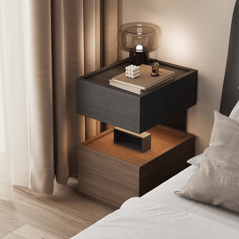 Organic Modern 2 Tiers Nightstand With Drawer Organization, 2 Shelves, Real Wood Countertop, and Illuminating Feature - image 7