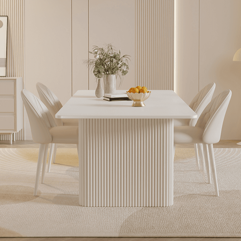Minimalist Dining Table Set with Slate Stone Top, Three Legs, Fixed Table in White
