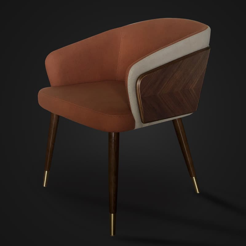 Bordered Reliable Upholstered Arm Chair with Solid Back and Wooden Legs for Dinette in a Lavish Style - image 10
