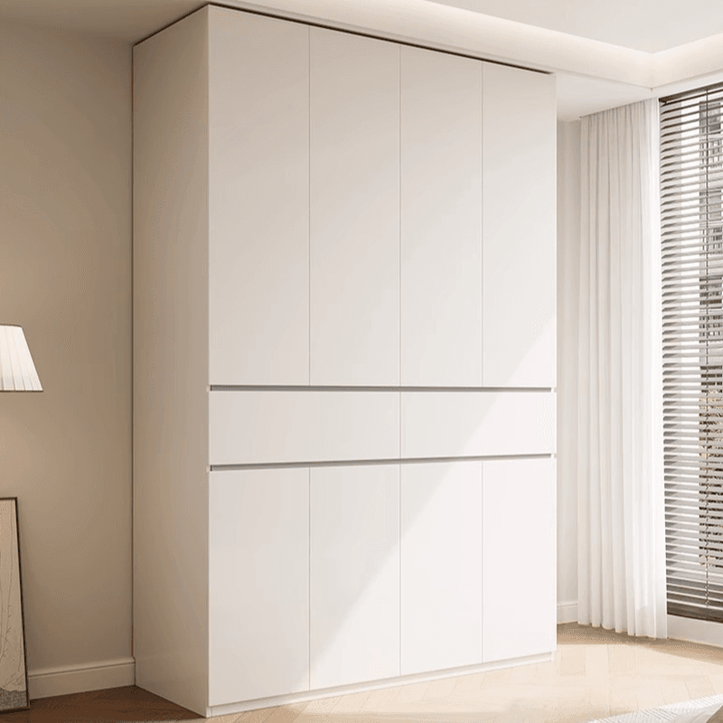 Chalk Minimalist Wood Cabinet Armoire with Soft Close Drawer and Door, Interior Shelves, and Clothing Rod