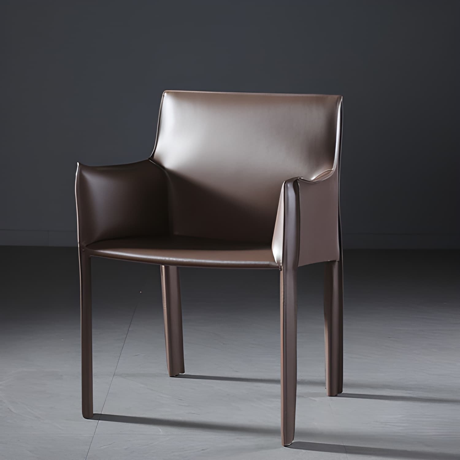 Designer Style Home Saddle Leather Arm Chair Matte Finish Solid Back Single Dining Chair - image 3