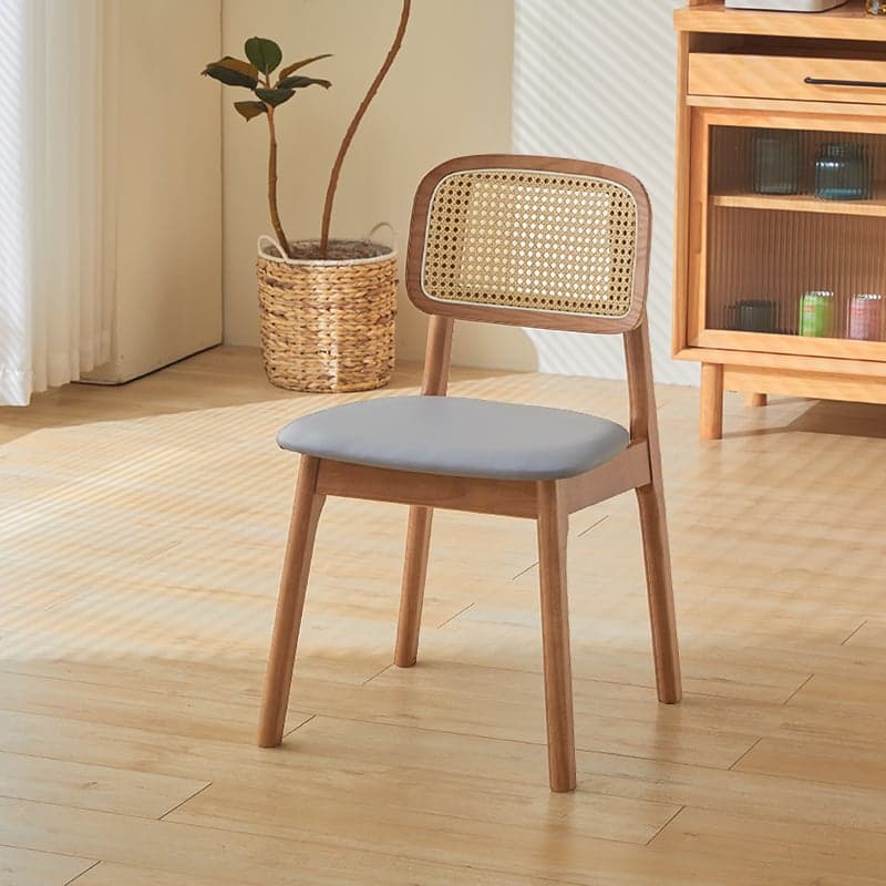 Leatherette/Wood/Rattan Entwined Balanced Armless Chair with Uncovered Back and Timber Legs in Sepia/Ink/Wood Color in a Scandinavian Style - image 3