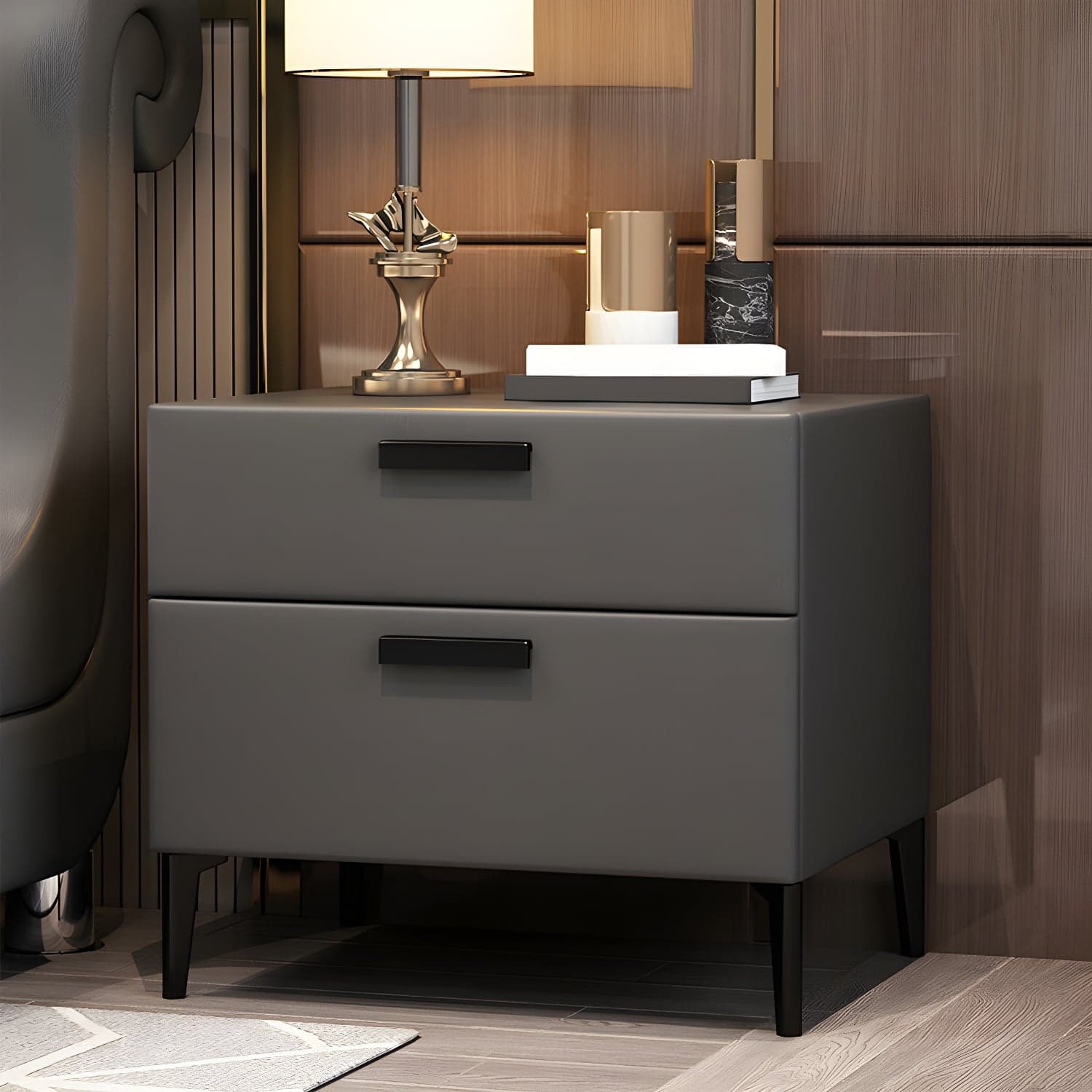 Modern Night Table Solid Wood Accent Table Nightstand with 2 Drawers - image 5