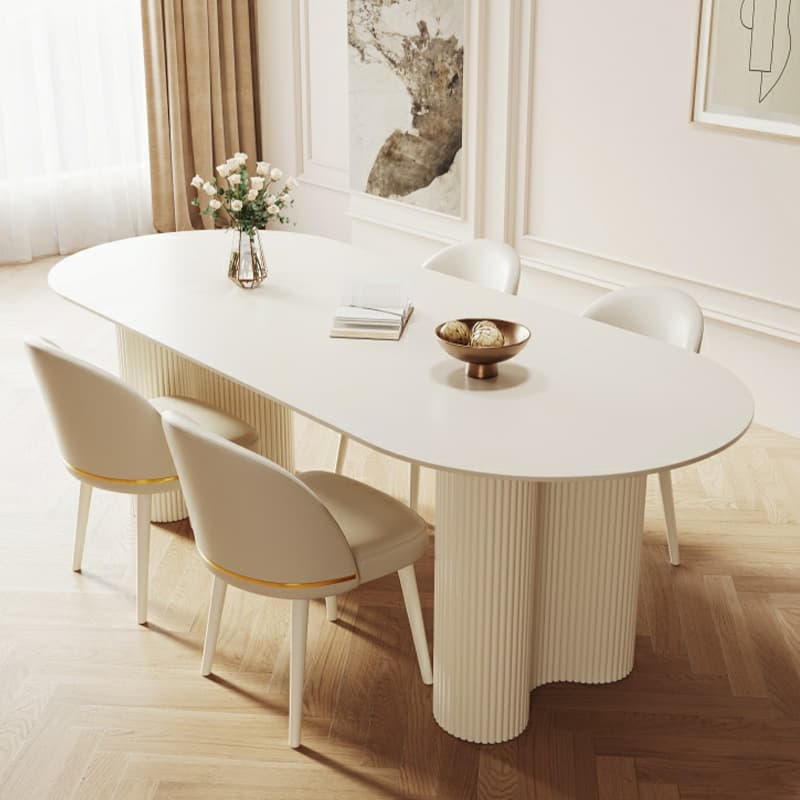 Free Form Stone Kitchen Table with Metal Base for Dining Room, White - image 5