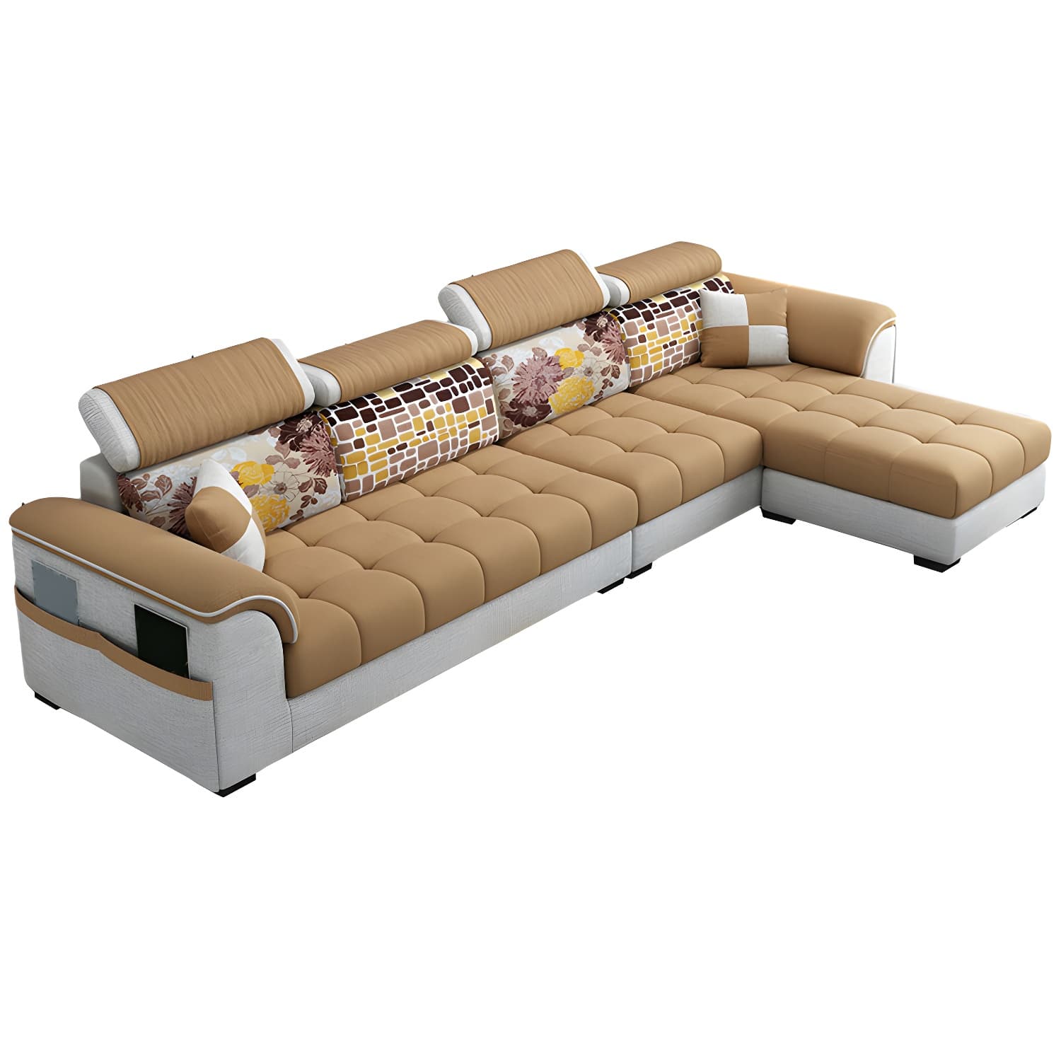 Modern Reversible L-Shape Sectional Sofa with Pillow Top Arm Design and Adjustable Headrest