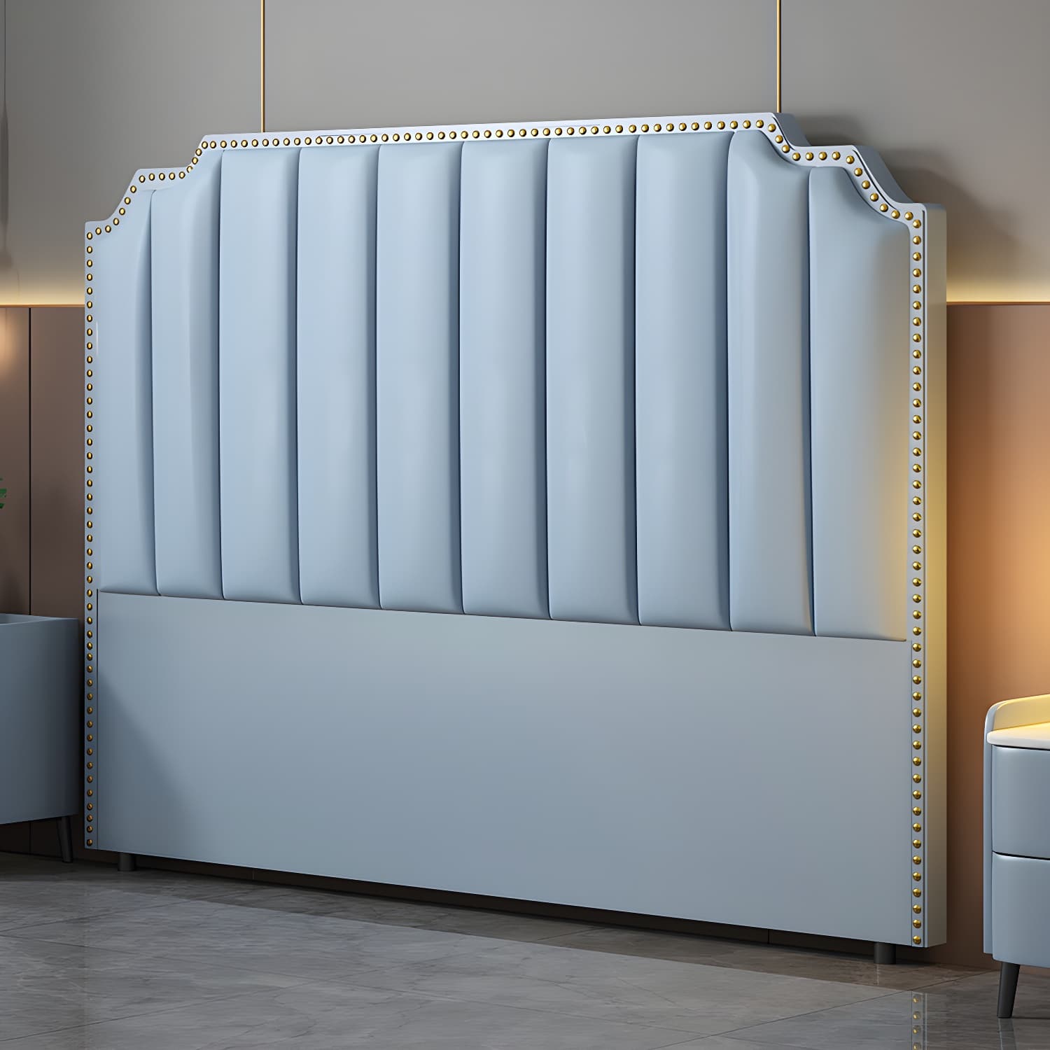 Modern Wood Panel Headboard Upholstered Sponge Fully in Lavish Gray Colors with Elegant Legs