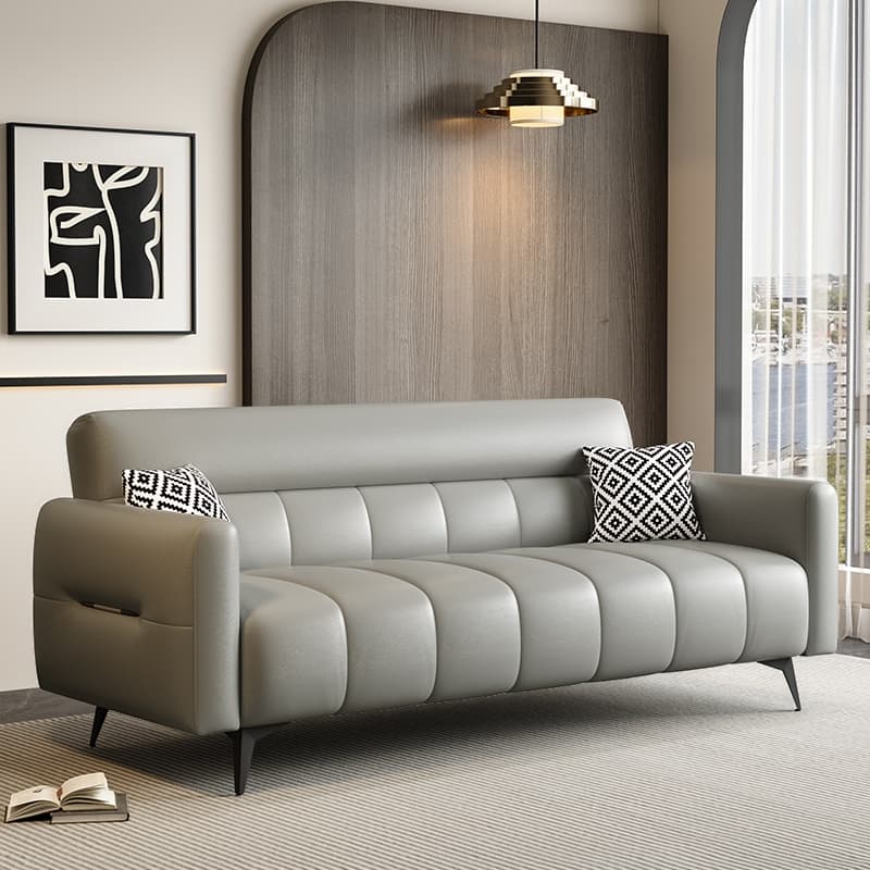 Trendy Solid Color Scratch-immune Convertible Sofa in Grey/Cerulean/Light Green with Arm, Seats 3/4-seater/2 People, and 2 Pillows - image 4