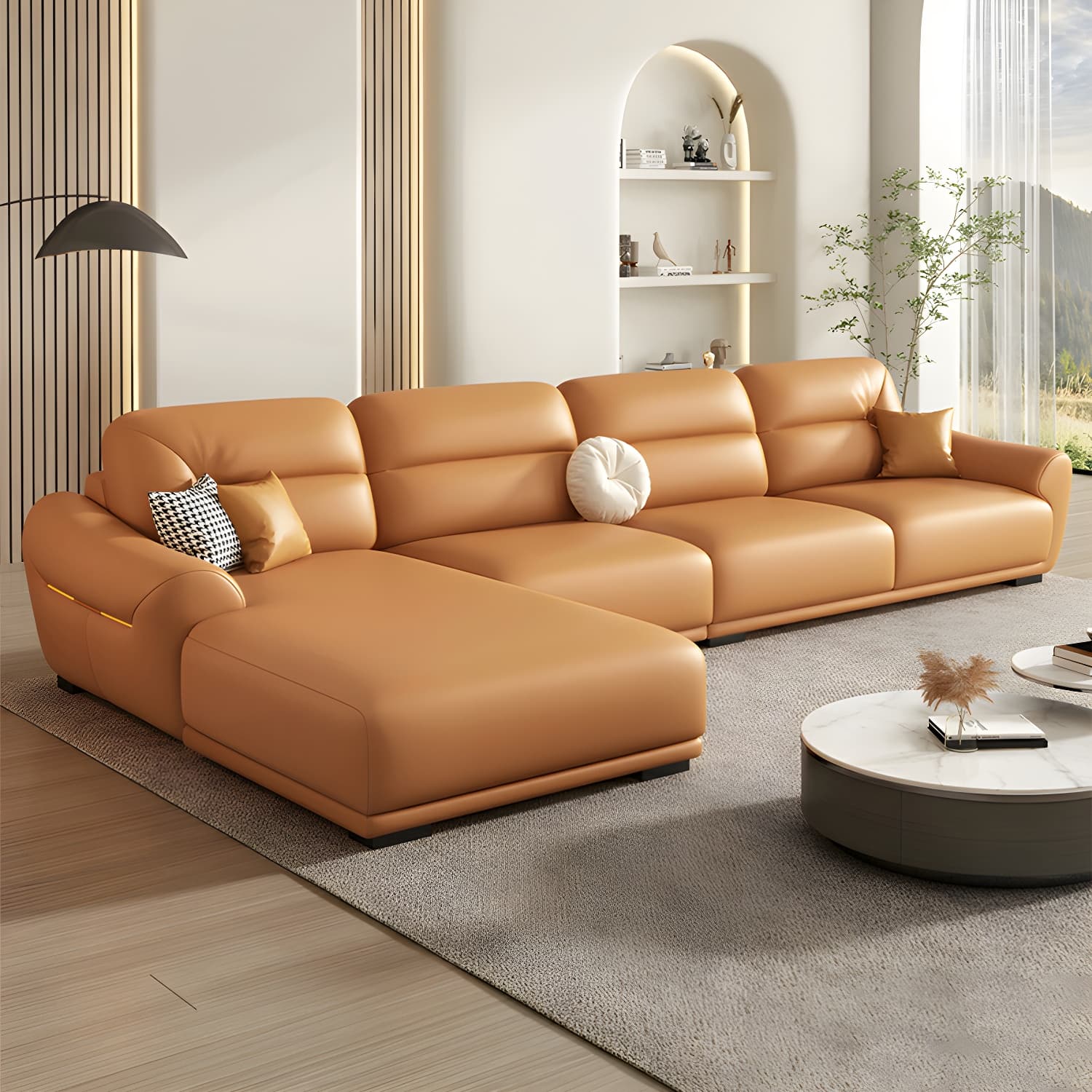 Modern One Arm Genuine Leather Sectional Sofa with Wood Frame - image 8