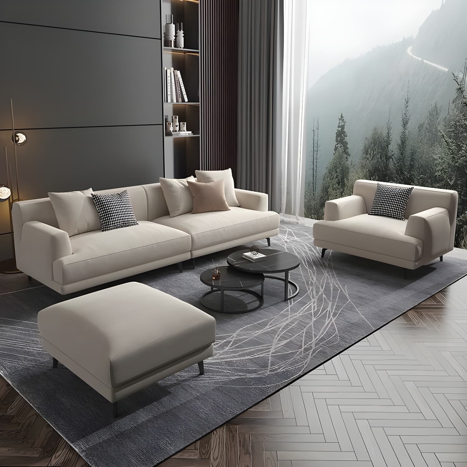 Modern Beige Cotton and Linen Sectional Sofa with Pine Wood Frame - image 4