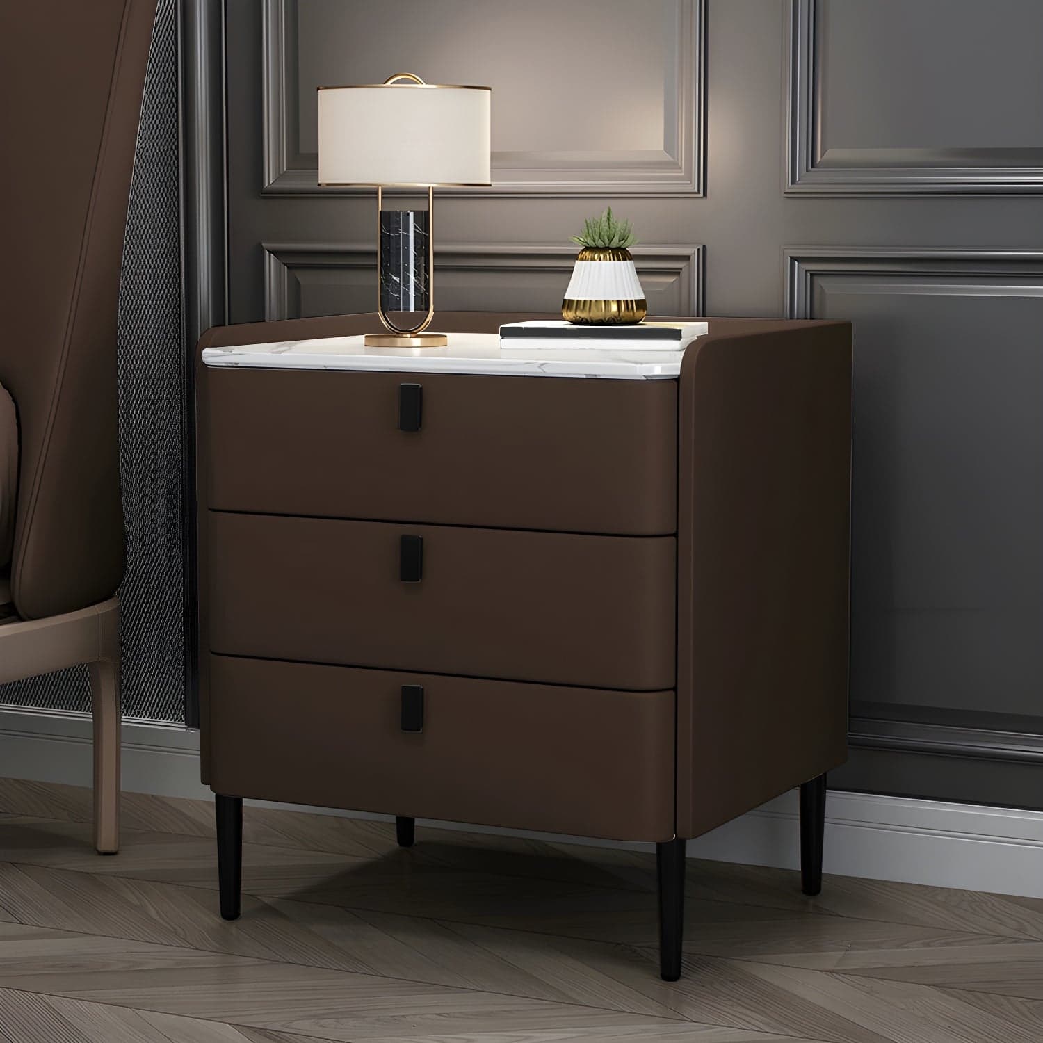 Glam Style Sintered Stone Top Drawer Storage Nightstand for Bedroom - image 6